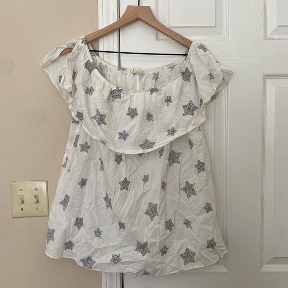 143 Story by Line Up Women's Star Embroidered White Ruffle Blouse Size Small - Picture 2 of 10